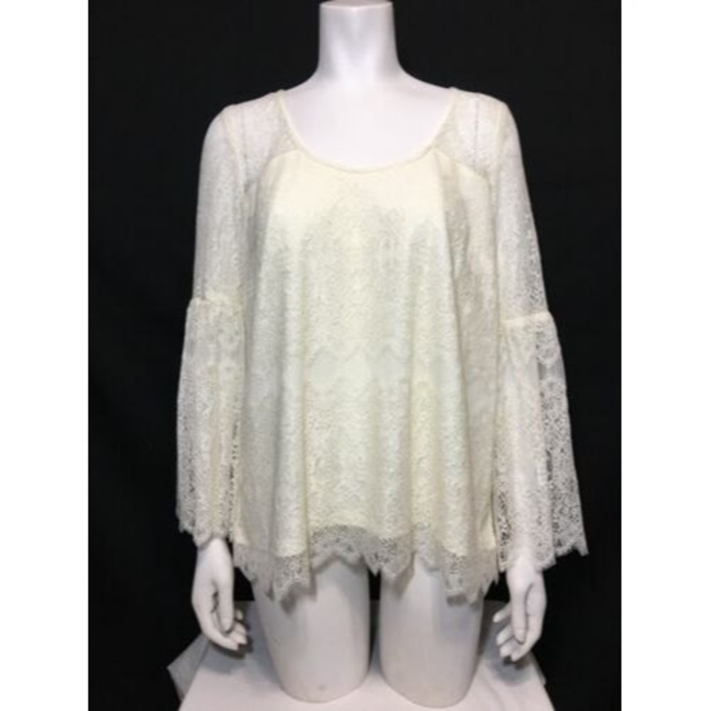 KENSIE Medium Shirt Beige Long Sleeves Blouse Boho Lace